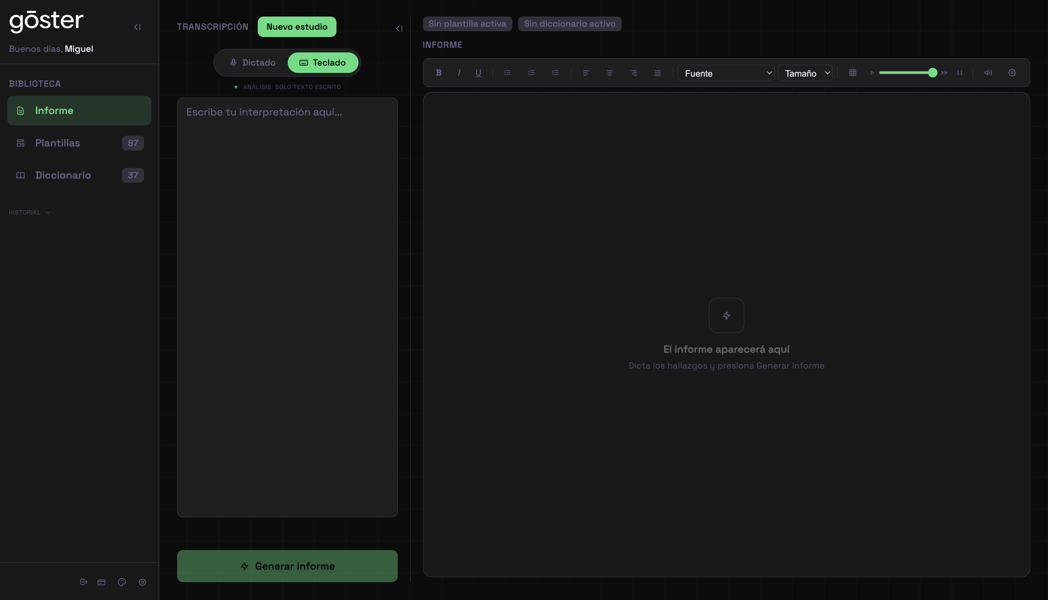 Interfaz de gōster: entrada de texto por teclado.
