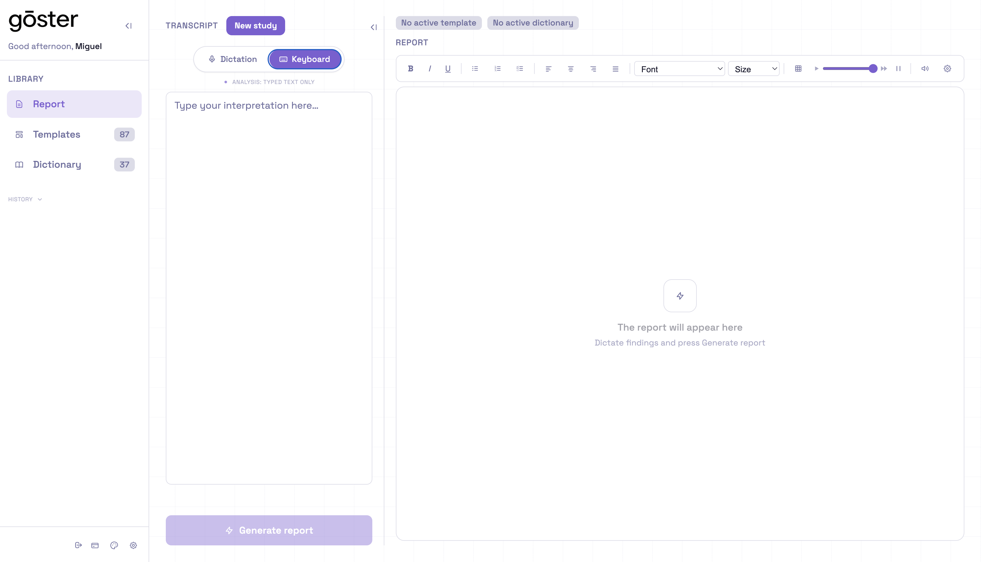 gōster interface: keyboard text input.
